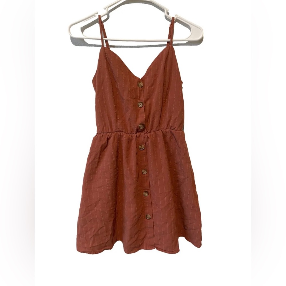 Purple Snow Button Down Mini Dress. Burnt Orange Striped. Women’s Size Medium